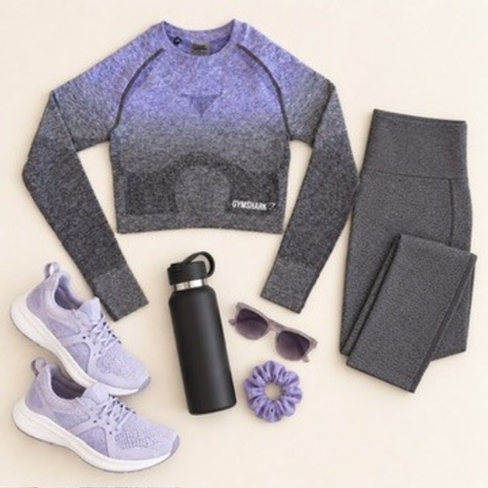 Gymshark Women's Adapt Ombre Seamless Long Sleeve Crop Top Purple Grey Size XS